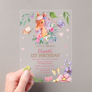 Invitation d'anniversaire Fleur Papillon Poney Ray