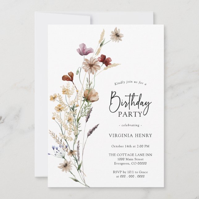 Invitation d'anniversaire Fleur sauvage (Devant)