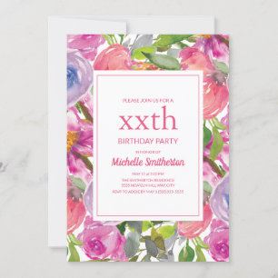 Invitation d'anniversaire Fleur sauvage aquarelle