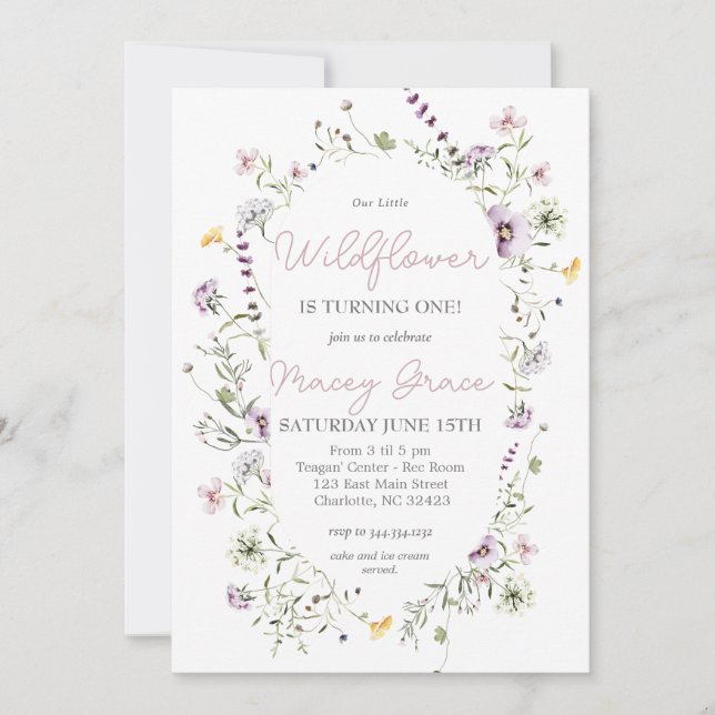 Invitation d'anniversaire fleur sauvage, petit fle (Devant)