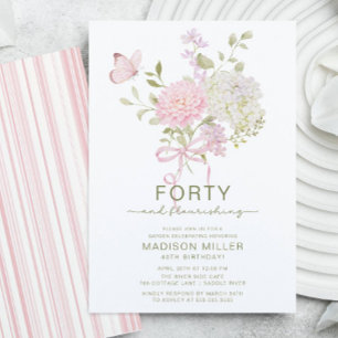 Invitation d'anniversaire Fleurie et Quarante Ans