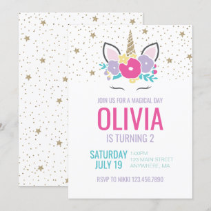 Invitation d'anniversaire fleurs arc-en-ciel Licor