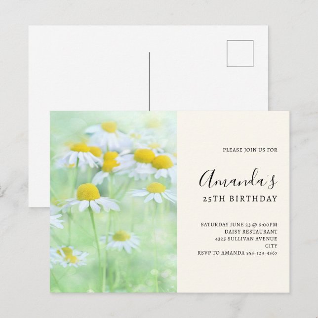 Invitation d'anniversaire Fleurs des champs jolies (Devant / Derrière)