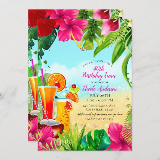 Invitation D Anniversaire Fleurs D Ete Et Cocktails Tropicau Zazzle Ca