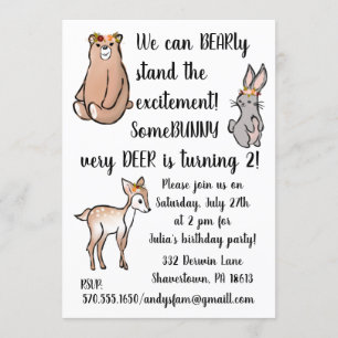 Invitation d'anniversaire - fleurs, ours, lapin, c