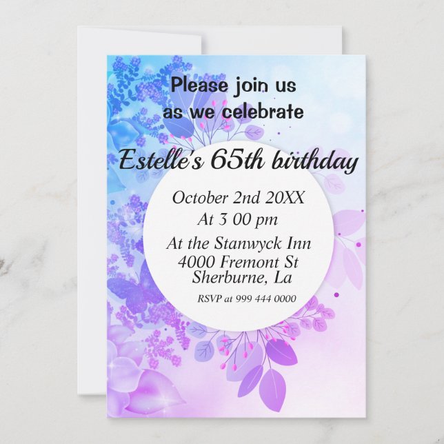 Invitation d'anniversaire floral de lavande (Devant)