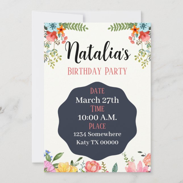 Invitation d'anniversaire, floral, fête, douche, n (Devant)