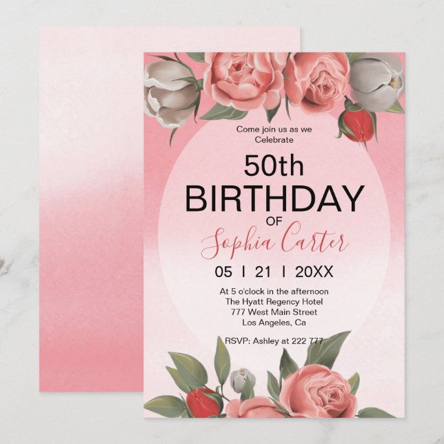 Invitation d'anniversaire florale (Devant / Derrière)