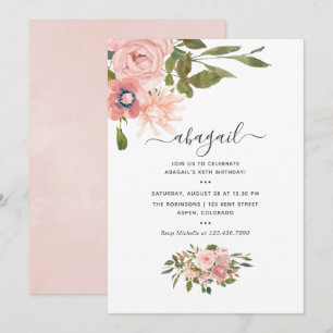Invitation d'anniversaire florale aquarelle rose e