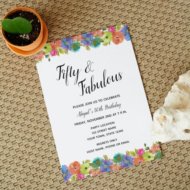 Invitation d'anniversaire florale brillante (Créateur téléchargé)