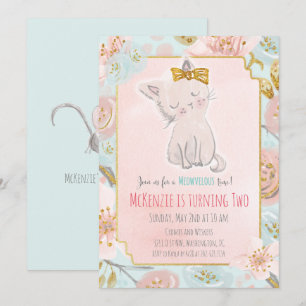 Invitation d'anniversaire florale de chaton mignon