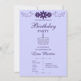 Invitation d'anniversaire florale lavande