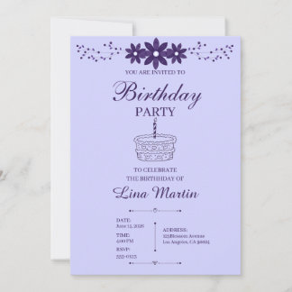 Invitation d'anniversaire florale lavande