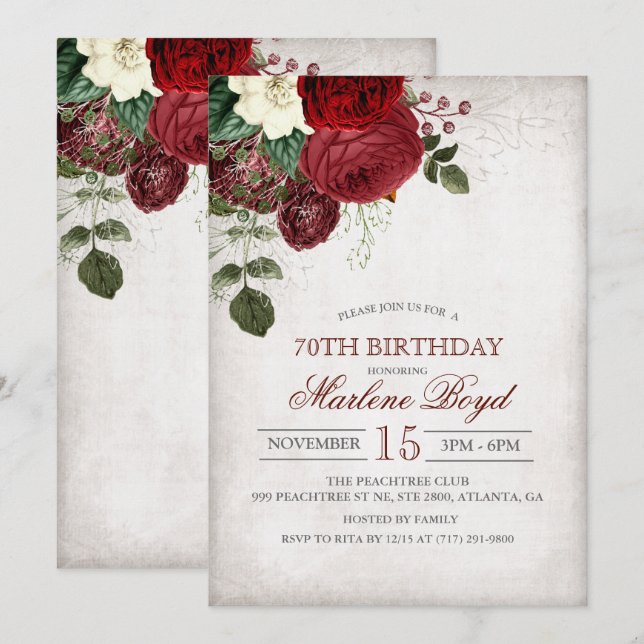 Invitation d'anniversaire florale rustique TOUT ÂG (Devant / Derrière)