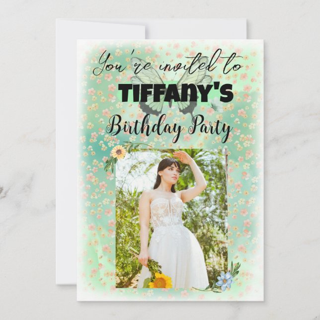 Invitation d'anniversaire Flower & Butterfly (Devant)