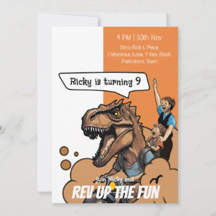 Invitation d'anniversaire Fun T-Rex à moto Dino-Fu