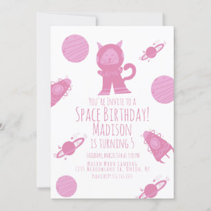 Invitation d'anniversaire Galaxie Rose Chat de l'E