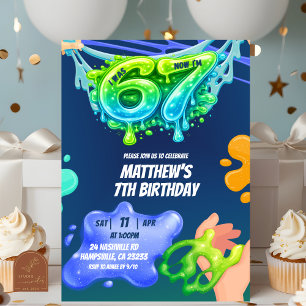 Invitation d'anniversaire garçon 67 Slime bleu néo