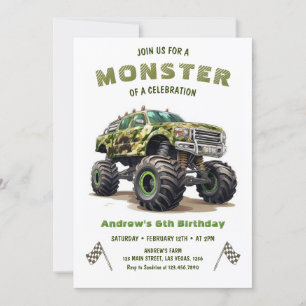 Invitation d'anniversaire garçon camion monstre de