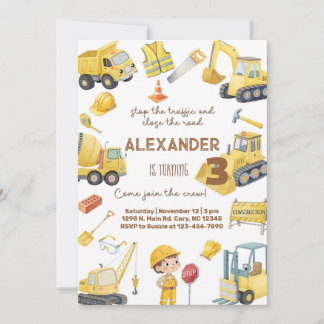 Invitation d'anniversaire garçon camions de constr