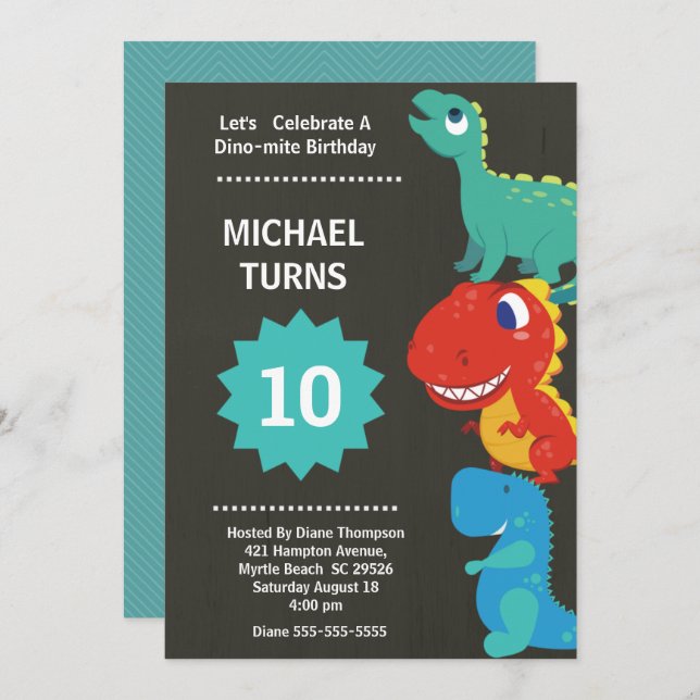 Invitation d'anniversaire garçon dinosaure tout âg (Devant / Derrière)