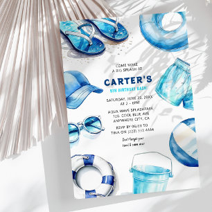 Invitation d'anniversaire garçon été bleu frais