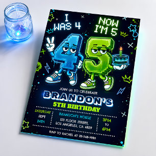 Invitation d'anniversaire garçon Neon Glow 5 ans