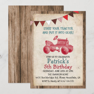 Invitation d'anniversaire garçon tracteur vintage 