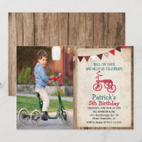 Invitation d'anniversaire garçon tricycle rustique