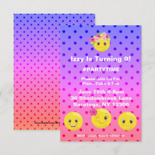 Invitation d'anniversaire Girly Polkadot Emoji