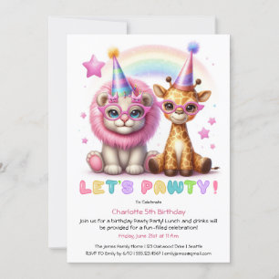 Invitation d'anniversaire Glitter Safari Adorable
