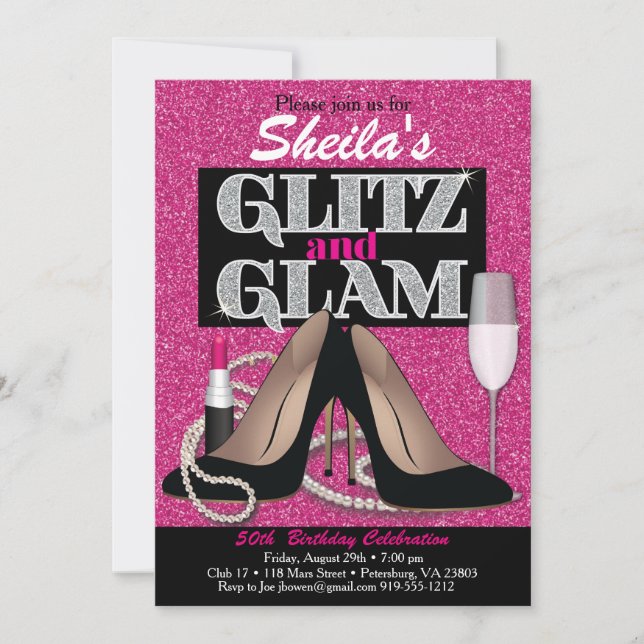 Invitation d'anniversaire Glitz et Glamour (Devant)