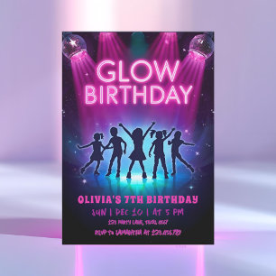 Invitation d'anniversaire Glow   Fête de danse aux