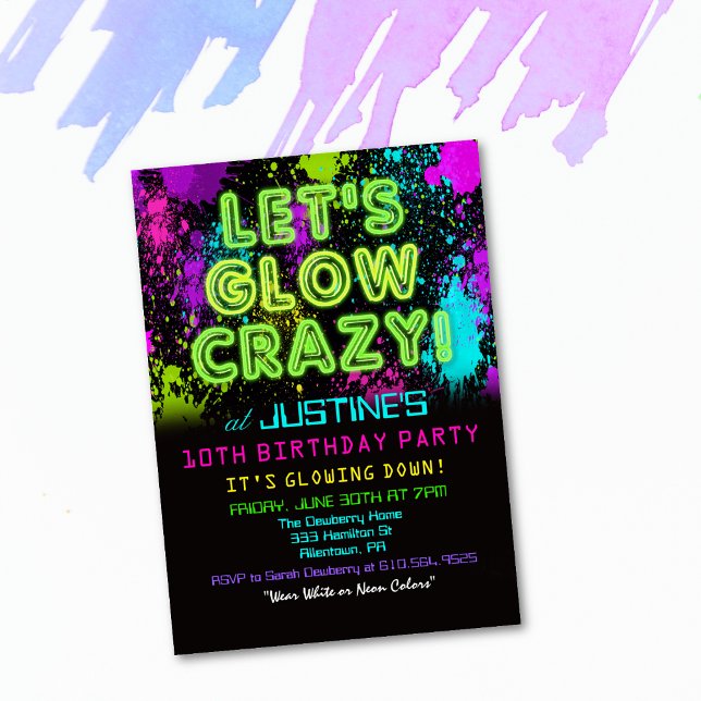 Invitation d'anniversaire Glow Party pour tout âge (Créateur téléchargé)