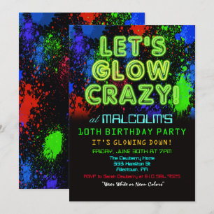 Invitation d'anniversaire Glow Party pour tout âge