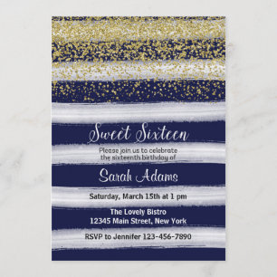 Invitation d'anniversaire Gold and Blue