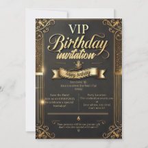 Invitation d'anniversaire Gold & Black de luxe