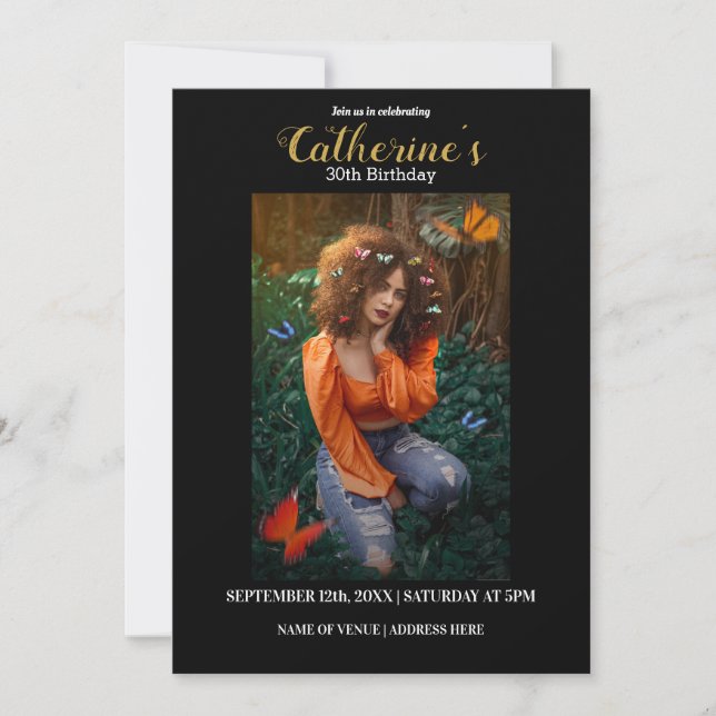 Invitation d'anniversaire Gold & Black personnalis (Devant)