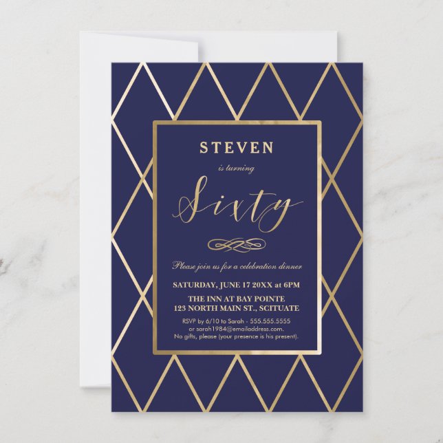 Invitation d'anniversaire - Gold, Elegant, Navy (Devant)