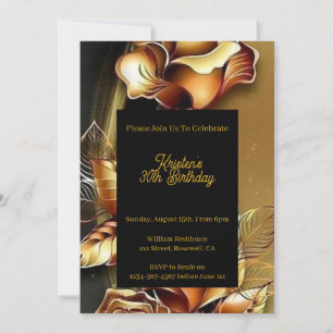 Invitation d'anniversaire Gold Floral