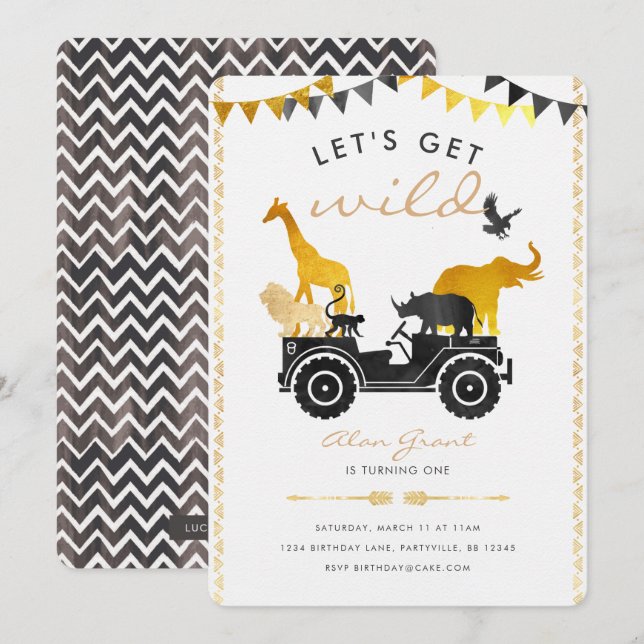 Invitation d'anniversaire Gold Safari (Devant / Derrière)