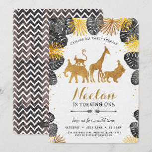 Invitation d'anniversaire Gold Safari