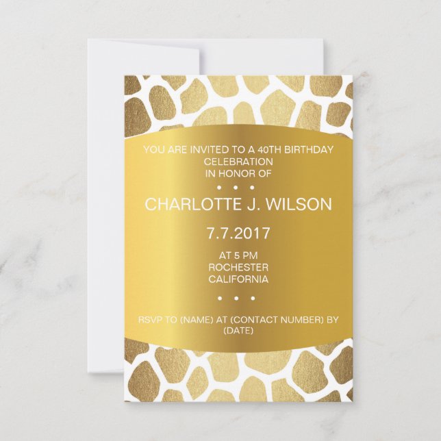 Invitation d'anniversaire Golden Giraffe Skin Vip (Devant)