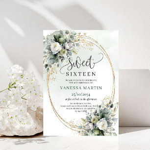 Invitation d'anniversaire Greenery Botanical Gold