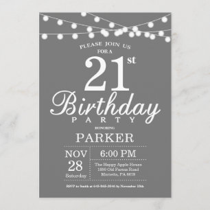 Invitation d'anniversaire Grey and White
