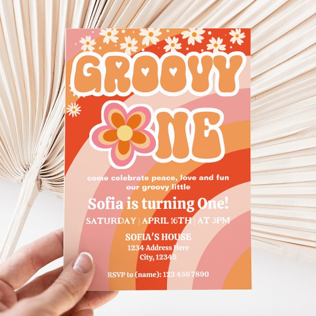 Invitation d'anniversaire Groovy One (Créateur téléchargé)