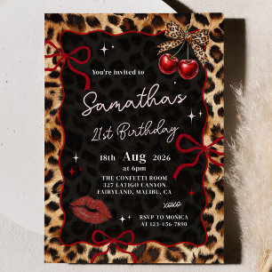 Invitation d'anniversaire Guépard Léopard Cerises