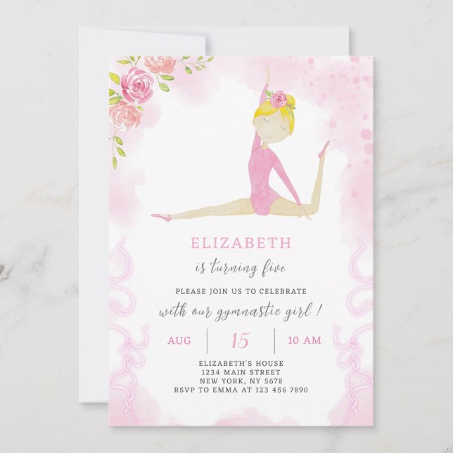 Invitation d'anniversaire Gymnaste (Devant)