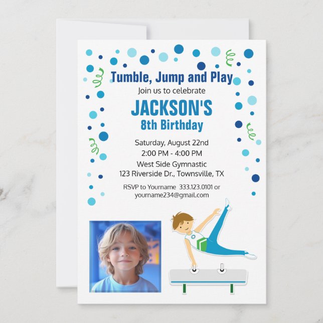Invitation d'anniversaire Gymnastique pour garçon (Devant)