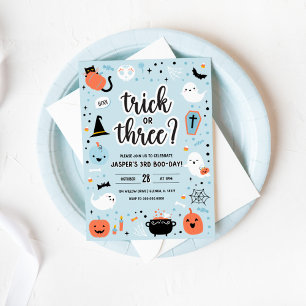 Invitation d'anniversaire Halloween 3 ans bleu et